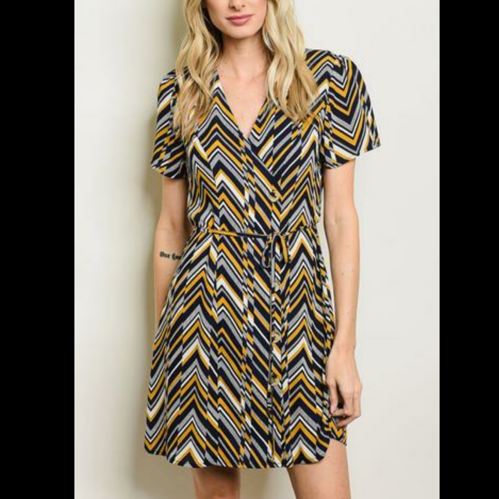 Zig Zag Multi Color Tie Front Dress - Picture 1 of 3